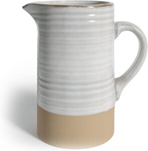 Barnyard Designs 1.5 Quart White Ceramic Pitcher, Vintage Rustic Farmhouse Ceramic White Jug or Flower-min