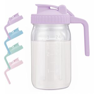 Breast Milk Pitcher with Leak Proof Flip Cap & Pour Spout, 32 oz Wide Mouth Mason Jars for Breast Milk Storage Container, Glass Picther with Lid for...-min