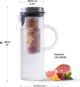 Cold Brew Coffee Maker - Large Glass Infusion Pitcher 1.6 Quarts 52oz - Iced Coffee & Iced Tea Pitcher with Stainless Steel Lid & Fruit Infusion...-min