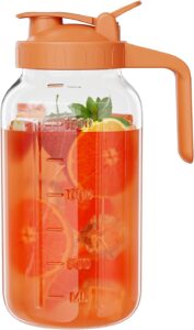 Glass Mason Jar Pitcher, 64 oz Wide Mouth Jug with Pour Spout Handle Lid for Cold Brew Coffee, Ice Beverage, Iced Juice, Lemonade, Sun Tea, Fruit Drinks...-min