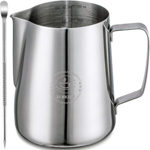 Milk Frothing Pitcher 12oz, Espresso Steaming Pitchers 350ml, Frother cup, Coffee Cappuccino Latte Art,304 Stainless Steel Jug with Decorating Art Pen-min
