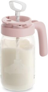 Papablic Glass Formula Mixing Pitcher, Breastmilk Pitcher with Mixing Handle Lid, 32 Oz Wide Mouth Mason Jar Mixer with Flip Locking Spout, Easy to Clean,...-min