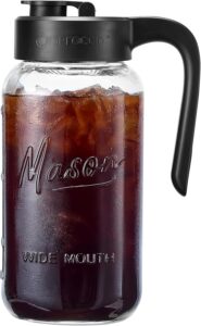 Spreccio Mason Jar Pitcher - Airtight & Leakproof Glass Pitcher with Lid, Perfect for Breastmilk, Cold Brew, and Sun Tea, 2 Quart (64 oz) Mason Jar with...-min