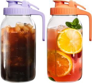 VA1KENE Glass Mason Jar Pitcher with Lid and Spout, 2 Quart (1.9 Liter) Airtight Glass Water Jug Wide Mouth for Juice, Sun Tea, Iced...-min