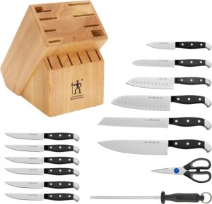 HENCKELS Premium Quality 15-Piece Knife Set with Block, Razor-Sharp, German Engineered Knife Informed by over 100 Years of Masterful Knife Making, Lightweight and Strong, Dishwasher Safe 