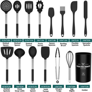 Silicone Cooking Utensil Set, Umite Chef 15pcs Silicone Cooking Kitchen Utensils Set, Non-stic - Best Kitchen Cookware with Stainless Steel Handle - Black 