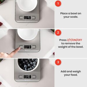 Etekcity Food Kitchen Scale, Digital Grams and Ounces for Weight Loss, Baking, Cooking, Keto and Meal Prep, LCD Display, Medium, 304 Stainless Steel 