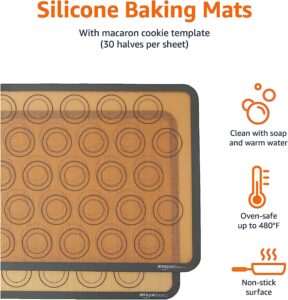 Amazon Basics Silicone, Non-Stick, Food Safe Baking Mat, Macaron, Pack of 2, Beige/Gray, Rectangular, 16.5" x 11.6" 