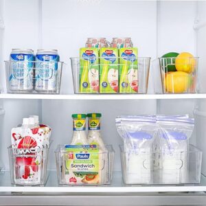 HOOJO Refrigerator Organizer Bins - 2pcs Clear Plastic Bins For Fridge, Freezer, Kitchen Cabinet, Pantry Organization and Storage, BPA Free Fridge Organizer, 12.5" Long-Medium 