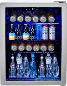 Frigidaire EFMIS9O00, Beverage Fridge Refrigerator with Glass Door, Compact Mini Fridge with Digital Temperature Control Fits 88 Cans or 25 Bottles, 74L.