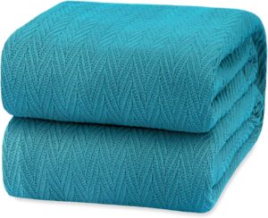 White Classic King Size Cotton Blanket – 100% Cotton, Soft & Breathable Waffle Blanket, Lightweight for All Seasons, 108x90 Inches, Teal