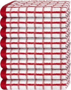 White Classic Premium Cotton Dish Towels – Absorbent Kitchen Towels with Hanging Loop, 8 Pack, 16x26 Inches (Red)