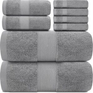 White Classic Luxury Bath Towel Set of 8 Pieces - 100% Turkish Cotton, Highly Absorbent, Soft, and Durable