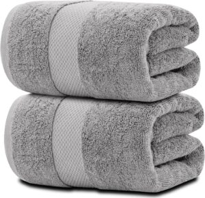 White Classic Luxury Soft Bath Sheet Towels - Extra Large 35x70, 650 GSM Cotton, Quick-Dry Towels 2-Pack (Light Gray)