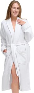 White Classic Waffle Bathrobe - Unisex Luxury Robe for Women and Men, 100% Turkish Cotton, Terry Interior & Waffle Exterior