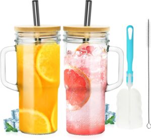 Best Mason Jar Glasses with Lids and Straws: Top 20 Stylish & Eco-Friendly Picks 15 14 Mason Jar Lifestyle Wide-Mouth Glass Tumblers with Stainless Steel Straws-min