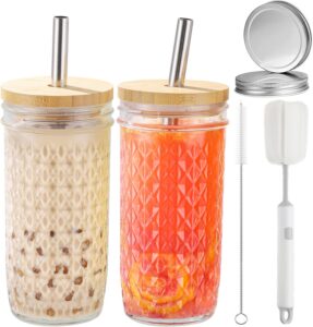Best Mason Jar Glasses with Lids and Straws: Top 20 Stylish & Eco-Friendly Picks 3 2 Estilo Mason Jar Glasses with Silver Lids & Straws-min