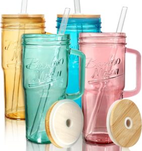 Best Mason Jar Glasses with Lids and Straws: Top 20 Stylish & Eco-Friendly Picks 5 4 Mason Jar Lifestyle Colored Glass Tumblers-min