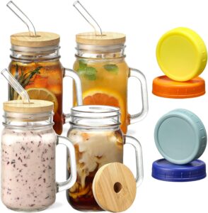 Best Mason Jar Glasses with Lids and Straws: Top 20 Stylish & Eco-Friendly Picks 7 6 Colorful Coastal Mason Jar Glasses with Handles-min