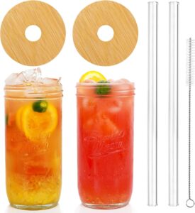 Best Mason Jar Glasses with Lids and Straws: Top 20 Stylish & Eco-Friendly Picks 8 7 County Line Kitchen Wide Mouth Mason Jar Tumblers (Set of 2)-min
