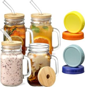 Best Mason Jar Glasses with Lids and Straws: Top 20 Stylish & Eco-Friendly Picks 9 8 Golden Spoon Mason Jar Tumblers with Handles (Set of 6)-min