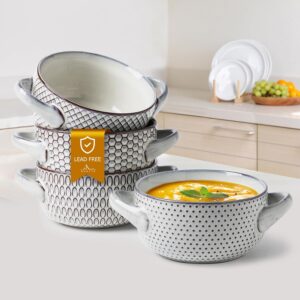 12 MONITO 28 Ounce French Onion Soup Bowls, 4PCS Reactive Glaze Ceramic Bowls with Handles, Stacka-min
