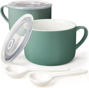 9 Soup Bowls with Handles & Spoons, 30oz Ceramic Ramen Bo-min
