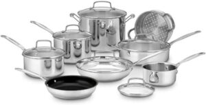 4 Cuisinart 14-Piece Cookware Set, Chef's Classic Stainless Steel Collection, 77-14N